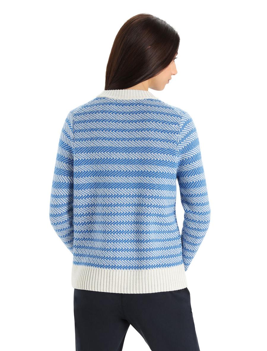 Women's Icebreaker Merino Waypoint Crewe Sweaters Ecru Heather / Lazurite | CA 1324KORI